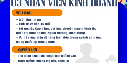 Tuyển dụng 03 nhân viên Kinh doanh