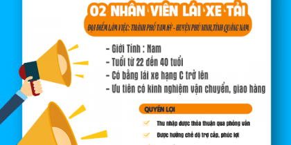 TUYỂN DỤNG 02 NHÂN VIÊN LÁI XE TẢI TUYỂN DỤNG 02 NHÂN VIÊN LÁI XE TẢI